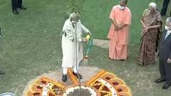 PM Modi plants Rudraksha sapling at Convention Centre | LIVE visuals