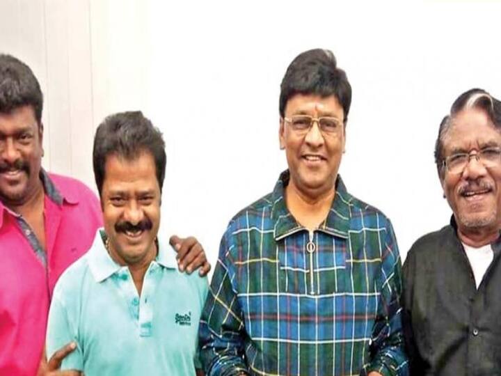 தனது சீடர்கள் பாக்யராஜ், பார்த்திபன் மற்றும் பாண்டியராஜன் ஆகியோருடன் பாரதிராஜா