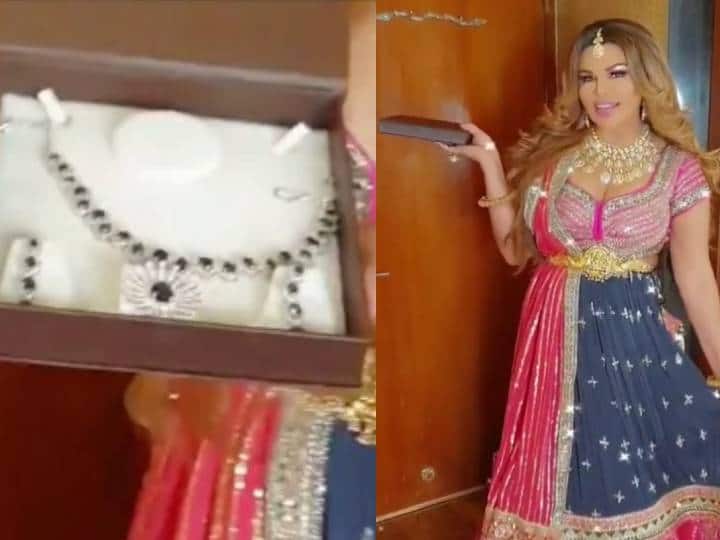 Rakhi Sawant gifts necklace to rahul vaidya wife Disha Parmar see video Wedding Gift: राखी सावंत ने दोस्त राहुल वैद्य की पत्नी दिशा परमार को दिया इतना महंगा तोहफा, दिखाई झलक