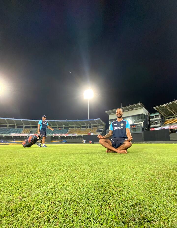 IND Vs SL ODI: India vs Sri Lanka ODI series begins on Sunday, 18 July. First time in the history of Indian cricket, two different squads are training for two different international events. In the picture, Dravid and Dhawan are seen smiling at the end of practice session. (Image: BCCI)