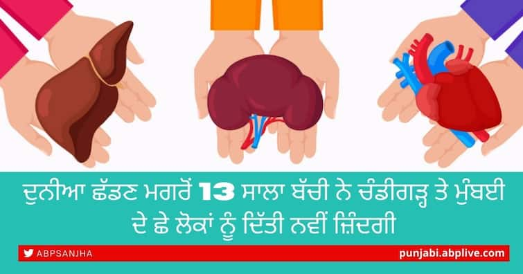 Organs of 13-year-old brain dead girl give new lease of life to six patients in Chandigarh, Mumbai Organs Donate: ਫੈਸਲੇ ਨੂੰ ਸਲਾਮ: ਦੁਨੀਆ ਛੱਡਣ ਮਗਰੋਂ 13 ਸਾਲਾ ਬੱਚੀ ਨੇ ਚੰਡੀਗੜ੍ਹ ਤੇ ਮੁੰਬਈ ਦੇ ਛੇ ਲੋਕਾਂ ਨੂੰ ਦਿੱਤੀ ਨਵੀਂ ਜ਼ਿੰਦਗੀ