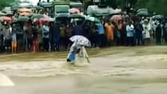 Captured on camera: Rajasthan men lose balance amid flooded street, had a hairline escape