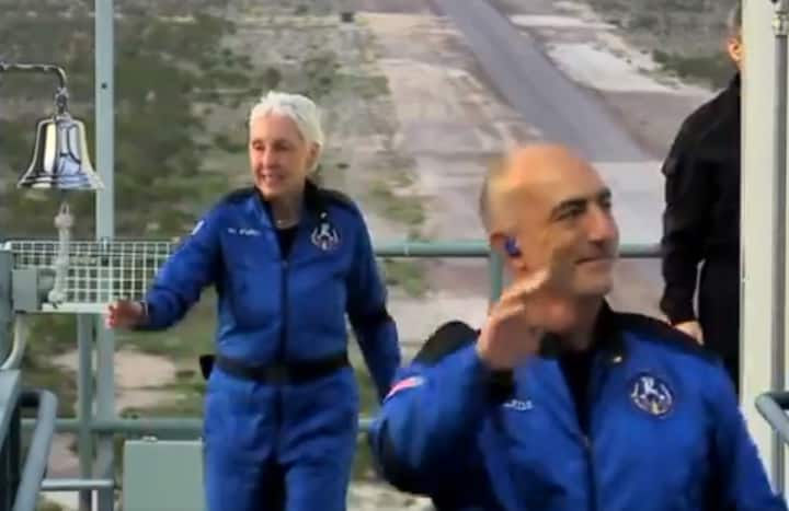 World's richest man Jeff Bezos created history on Tuesday as he blasted into space on his rocket company Blue Origin's New Shepard flight from its Launch Site One in a remote location in the West Texas desert in the United States. (Image: Blue Origin/Twitter)