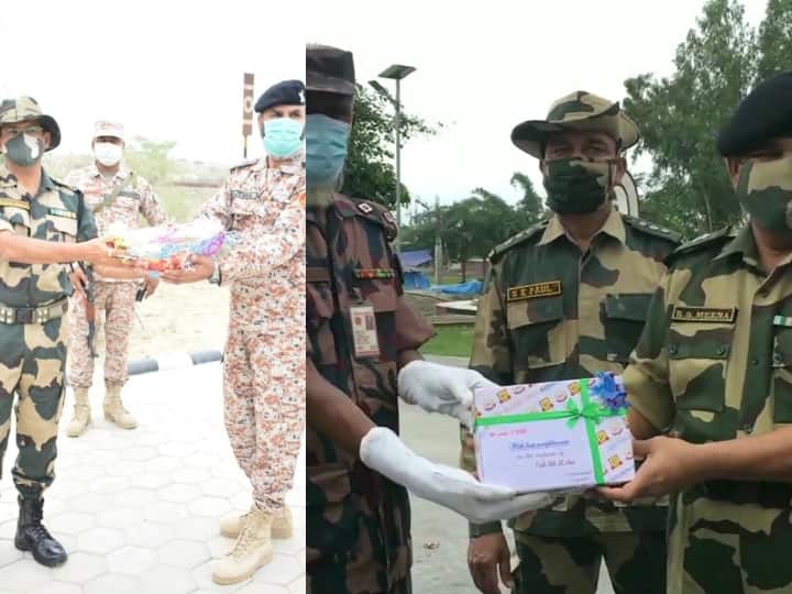 BSF distributed sweets on the Indo-Pak and Bangladesh border on the occasion of Bakrid BSF ने बकरीद के मौके पर भारत-पाक और बांग्लादेश बॉर्डर पर बांटी मिठाइयां, एक दूसरे को दी त्योहार की बधाई