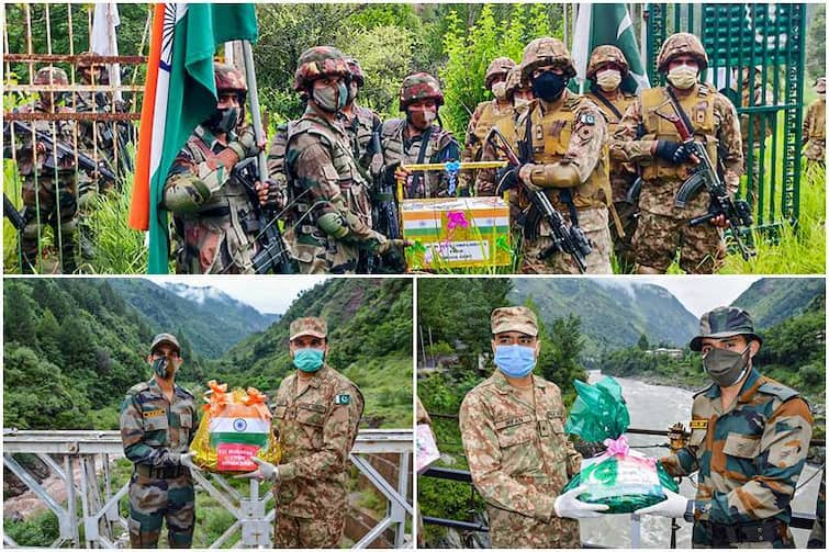 Pakistan India army exchanged sweets across borders of Jammu and kashmir ahead of Eid al adha Sweet Exchange: ਪੁਲਵਾਮਾ ਹਮਲੇ ਮਗਰੋਂ ਪਹਿਲੀ ਵਾਰ ਭਾਰਤ-ਪਾਕਿ ਫ਼ੌਜਾਂ ਨੇ ਫਿਜ਼ਾ 'ਚ ਘੋਲੀ ਮਿਠਾਸ