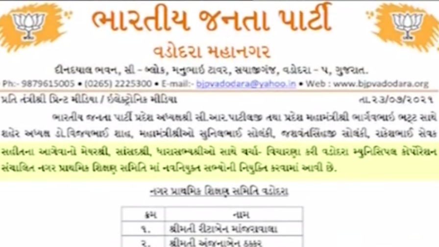 વડોદરાઃ ભાજપ આગેવાનો ભૂલ્યા ભાન,ચૂંટણી પહેલા જ સભ્યોને જાહેર કર્યા નવનિયુક્ત