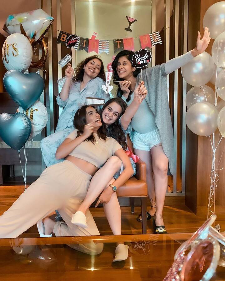 “In these times thanks to covid when I couldn't travel and do a big, naughty bachelorette for my bestie @gur4neet. Thanks to @grandhyattmumbai @soniapaul6 I could atleast manage a staycation to celebrate. Love you Mins and wish the very best for you always,” Kishwer wrote.