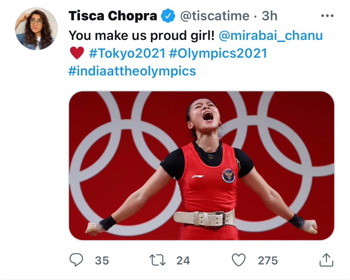 Twitter Trolls Tisca Chopra As She Wishes Mirabai Chanu On Silver Medal But Uses Indonesian Weightlifter's Pic
