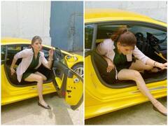 Urvashi Rautela दे रही थी लग्जरी लैंबोर्गिनी में पोज, लेकिन लंबी हाइट की वजह से हो गई प्रॉब्लम