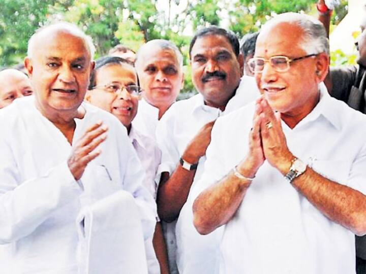 முன்னாள் பிரதமர் தேவகவுடாவுடன் எடியூரப்பா