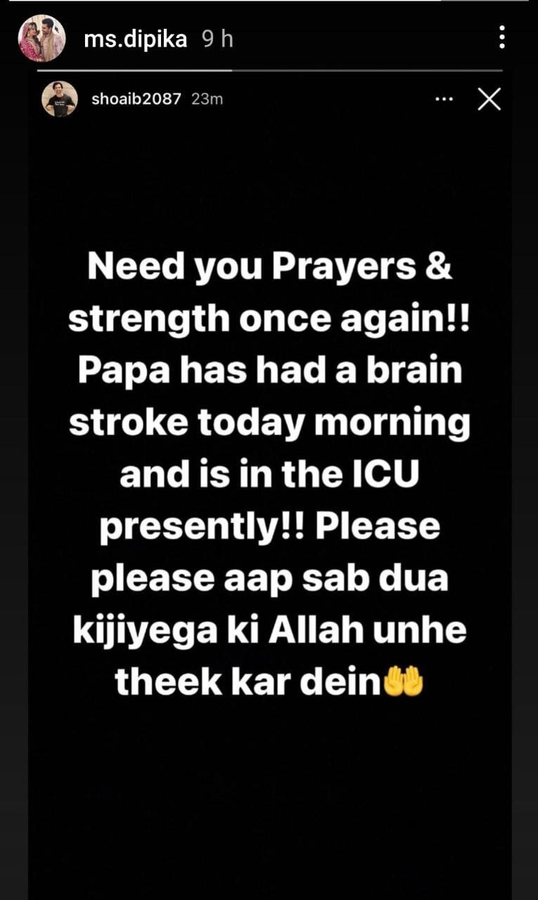 Dipika Kakar’s Father-In-Law Admitted To ICU After Suffering Brain Stroke, Actress & Husband Shoaib Ibrahim Request Fans To Pray For Him