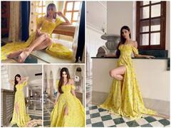 Mouni Roy ने येलो ऑफ शोल्डर गाउन में कराया बोल्ड फोटोशूट, काउच पर बैठकर दिए कातिलाना पोज