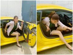 હૉટ એક્ટ્રેસ લેમ્બોર્ગિનીમાં આપી રહી હતી પૉઝ, પણ લાંબી હાઇટના કારણે દરવાજામાં ફસાઇ જતા થયો ફજેતો, તસવીરો વાયરલ, જુઓ........