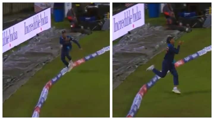 Superb Running Catch By Rahul Chahar, Flicks The Ball In After Going Out & Holds It Again - Watch Video Rahul Chahar Takes A Stunning Running Catch On Boundary Against Sri Lanka - Watch Video