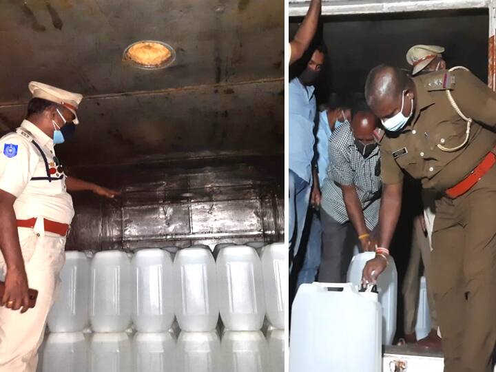 Seizure of 4480 liters of kerosene from the vehicle carrying the fish மீன்கள் ஏற்றி செல்லும் வாகனத்தில் இருந்து 4480 லிட்டர்  எரிசாராயம் பறிமுதல்!