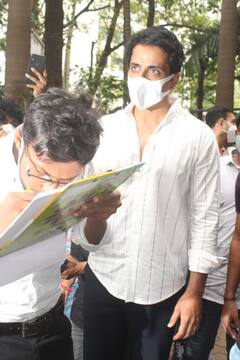 PICS: Boy Draws Birthday Boy Sonu Sood's Painting Using Tongue; Social Distancing Goes For A Toss As Fans Throng Outside His House