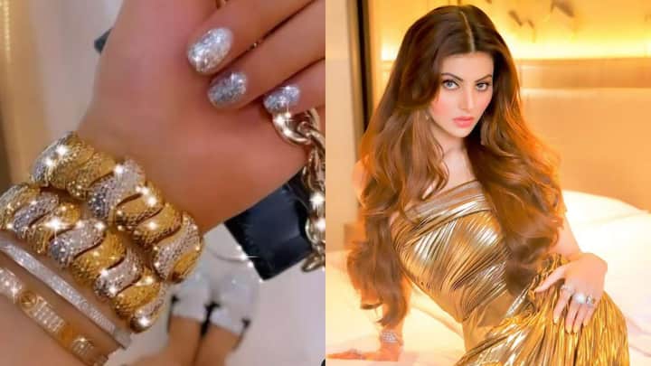 70 लाख का ब्रासलेट ने उड़ाई नींद इस फोटो में उर्वसी इटली और फ्रांस के मशहूर ज्वैलरी डिजायनर Cartier and Bvlgari का ब्रासलेट पहने है. सोने और हीरे से बने इस ब्रासलेट की कीमत 70 लाख रुपए हैं. गोल्डन कलर के आउटफिट में उर्वशी के ब्रासलेट ने सारी लाइमलाइट लूट ली थी.