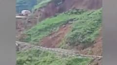 HUGE landslide near Barwas in HP's Sirmaur; NH-707 blocked