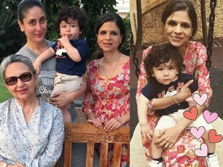 बॉलीवुड एक्टर सैफ अली खान की बहन सबा अली खान सोशल मीडिया पर काफी एक्टिव रहती हैं और अक्सर परिवार की लोगों की थ्रोबैक तस्वीरें शेयर करती हैं. हाल में उन्होंने कई थ्रोबैक तस्वीरें शेयर की हैं, जिसमें करीना की गोद में तैमूर दिख रहे हैं. एक तस्वीर में खुद सबा ने इनाया और तैमूर को गोद में लिए हुए हैं.