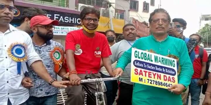 Kolkata Rajarhat Gopalpur rickshaw-puller Satyen Das now starts his journey to Siachen border Rickshaw-puller Satyen Das:ফের প্যাডেলে পা, এবার সিয়াচেন বর্ডার পাড়ি  রিকশা চালক সত্যেন দাসের