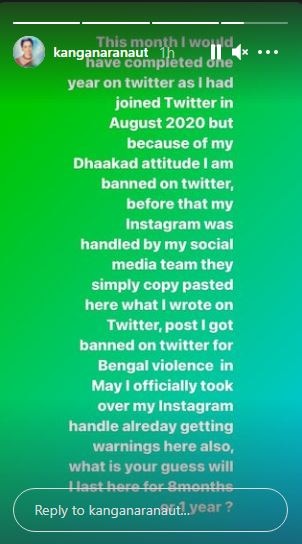 Will I Last One Year On Instagram?': Kangana Asks Fans; Says 'Got Banned On Twitter Due To Dhaakad Attitude