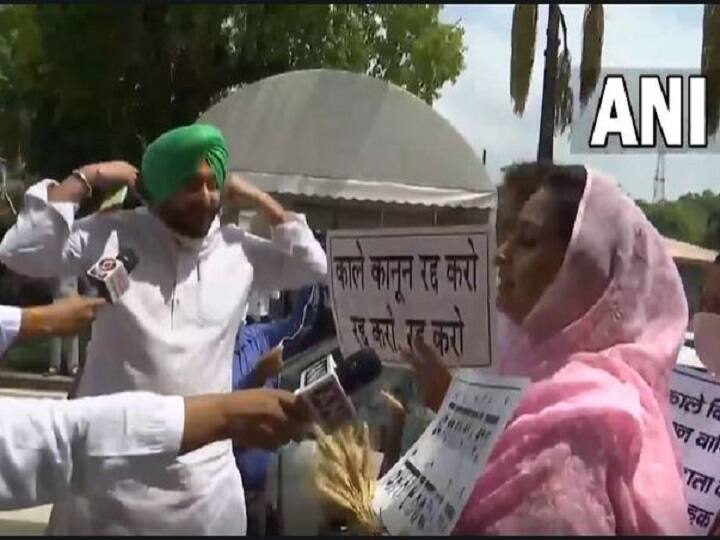 Verbal spat broke out between Harsimrat Kaur Badal and Congress MP Ravneet Singh Bittu over Farm Laws ANN संसद परिसर में भिड़े पंजाब से कांग्रेस और अकाली दल सांसद, कृषि कानूनों को लेकर हुई तीखी नोकझोंक