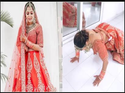 Women doing push ups with Lehenga dress goes viral in instagram ஏக் தோ தீன் சார்.. : லெஹெங்காவில் புஷ்-அப் செய்யும் பெண்.. இண்டெர்நெட்டை விளாசும் வைரல் வீடியோ..!