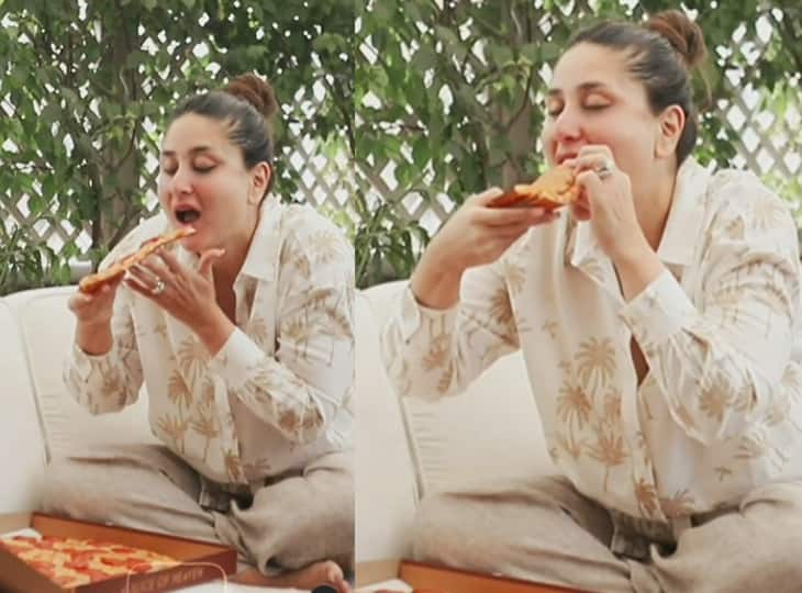 Kareena Kapoor Khan eats double sliced pizza, see video जंबो पिज़्ज़ा के स्लाइस एक के ऊपर एक रखकर क्यों खाती हैं Kareena Kapoor, देखें वीडियो