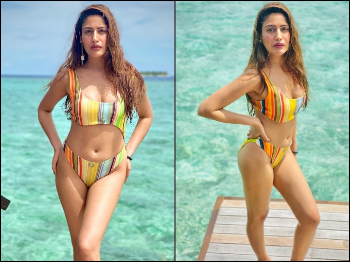 Naagin Actress Surbhi Chandna Sizzles In Multicolored Bikini