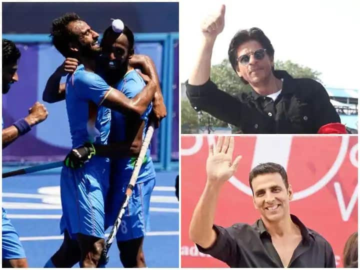 tokyo olympics: indian men's hockey team wins bronze and shah rukh khan to akshay kumar reaction ટોક્યો ઓલિમ્પિકમાં બ્રૉન્ઝ મેડલ જીતનારી પુરુષ હૉકી ટીમ પર શુભેચ્છાઓને વરસાદ, શાહરૂખથી અક્ષય સુધી, જાણો કયા સ્ટારે કઇ રીતે કર્યુ ચીયર....