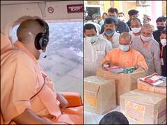 इटावा पहुंचे सीएम योगी आदित्यनाथ ने किया बाढ़ प्रभावित इलाकों का सर्वेक्षण, पीड़ितों में बांटी राहत सामग्री