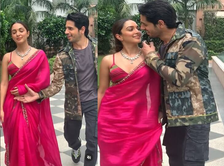 Kiara Advani and Sidharth Malhotra romantic chemistry again won hearts of fan बैकलेस ब्लाउज़, सिल्क की बॉर्डर वाली साड़ी और Kiara Advani की खूबसूरती ने लूटा Sidharth Malhotra का चैन, सड़क पर ही हार बैठे दिल