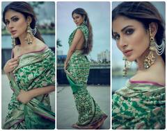 ग्रीन बनारसी साड़ी में Mouni Roy ने कराया फोटोशूट, बिना ब्लाउज वाले इस लुक के कायल हुए फैंस, देखें तस्वीरें