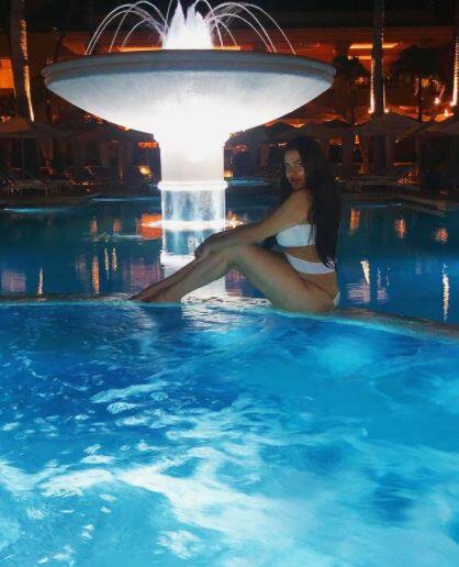In one of the pictures that she has posted, Trishala can be seen posing in the swimming pool at night. [pic credit: Instagram/Trishala Dutt]