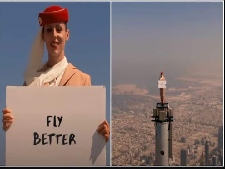 Emirates Airlines reveals its Advertisement shoot video to convey the ad was shot at Burj Khalifa புர்ஜ் கலிஃபாவில் திக் திக் நிமிடங்கள்..- உச்சியில் நின்ற பெண்.. வீடியோவை வெளியிட்ட எமிரேட்ஸ்!