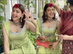 PICS: Kajal Aggarwal Celebrates Her FIRST Hariyali Teej After Wedding, Dazzles In Green Outfit