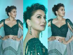 Madhuri Dixit | डान्स दिवाने 3 च्या सेटवर हिरव्या रंगाच्या लेहेंग्यामध्ये माधुरी दीक्षित आली अन्..