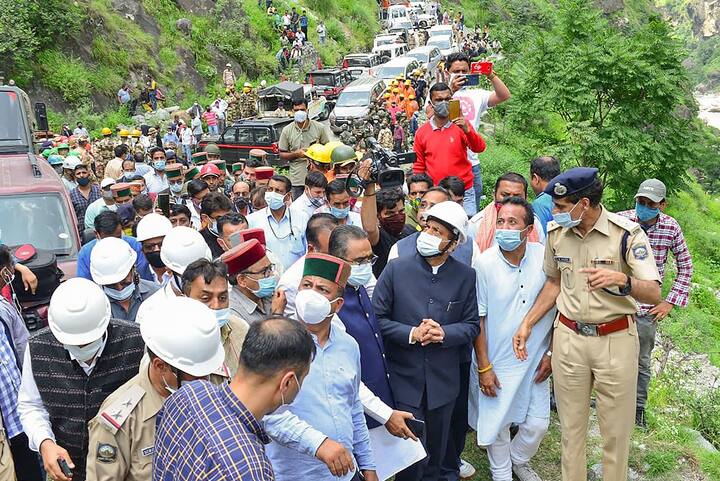 Meanwhile on Thursday, Himachal Pradesh Chief Minister Jai Ram Thakur visited the site of a massive landslide that took place at Nigulsari Reckong-Peo-Shimla National Highway in Kinnaur district. (Image Courtesy: PTI)