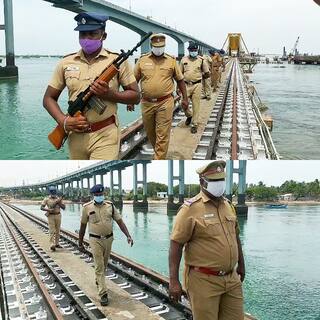 Independence Day Security: தீவிரவாத அச்சுறுத்தல் எதிரொலி... ராமேஸ்வரம் பாம்பன் பாலத்திற்கு பலத்த பாதுகாப்பு...!