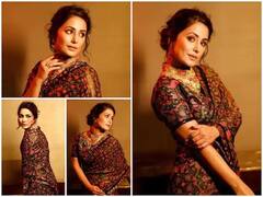 બ્લેક એન્ડ રેડ ફ્લૉરલ સાડીમાં Hina Khanએ બતાવ્યો પોતાનો દિલકશ અંદાજ, તસવીરોએ જીત્યુ ફેન્સનુ દિલ.......