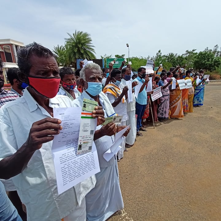Farmers protest against land acquisition to build a canal in Tanjore