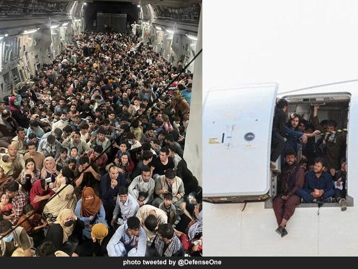 Inside Images 871 US C 17 Packed 640 Afghans Escape Taliban Air Force evacuation flight Kabul to Qatar Afghanistan viral video जीव वाचवण्यासाठी अमेरिकेच्या विमानात शिरले तब्बल 800 जण? जाणून घ्या या फोटोमागील सत्य