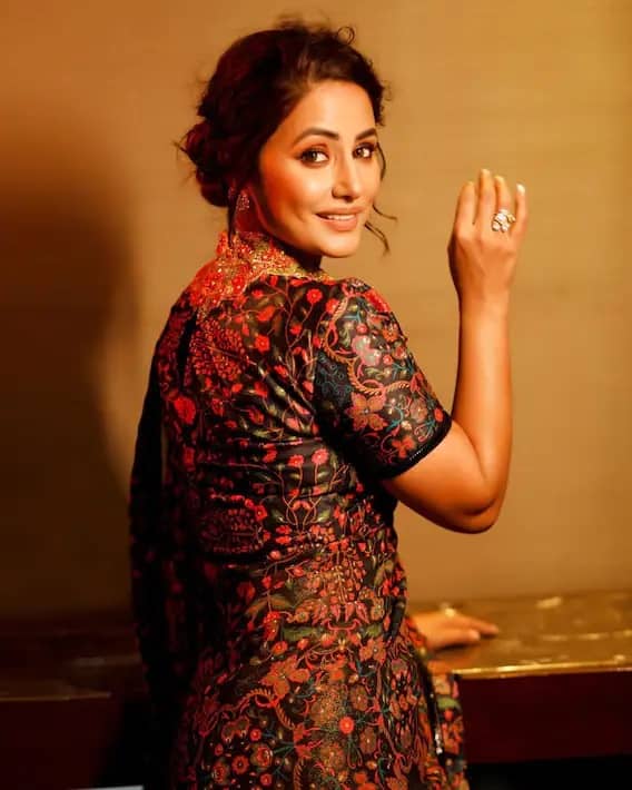 'রাবাণি অ্যান্ড রাখা' লেবেলের একটি ভিন্টেজ শাড়িতে ফ্রেমবন্দি হিনা।