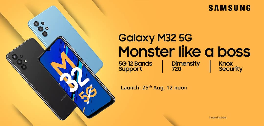 Galaxy M32 5G: 25న శాంసంగ్ గెలాక్సీ ఎం32 5జీ లాంచ్.. సేమ్ దానిలానే ఉంది.. Samsung Galaxy M32 5G Launching in India on August 25 at 12 Noon; Amazon Availability Confirmed Galaxy M32 5G: 25న శాంసంగ్ గెలాక్సీ ఎం32 5జీ లాంచ్.. సేమ్ దానిలానే ఉంది..