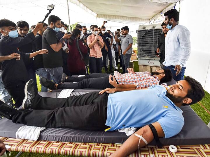 New Delhi: Congress leader Rahul Gandhi visits the blood donation camp oragnised by Indian Youth Congress on former prime minister Rajiv Gandhi's 77th birth anniversary, at IYC Office, in New Delhi, Friday, Aug. 20, 2021. (PTI Photo/Kamal Singh)