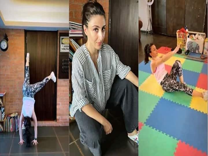 हाल ही में सोशल मीडिया हैंडल पर सोहा को एक सफेद स्पेगेटी टॉप के साथ काली और सफेद जेगिंग्स में उल्टा दीवार का सहारा लेते हुए एक्सरसाइज करते हुए देखा गया. वर्कआउट करते वक्त सोहा ने बालों की पोनीटेल बनाई हुई है.