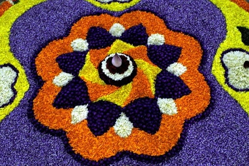 The pookkalam is similar to Rangoli which is made of powders of various colors and is popular in North India. Image Source: Getty
