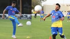 IPL 2021: আইপিএলের আগে প্র্যাক্টিসে ফুটবল পায়ে ভেল্কি ধোনি-রায়নাদের