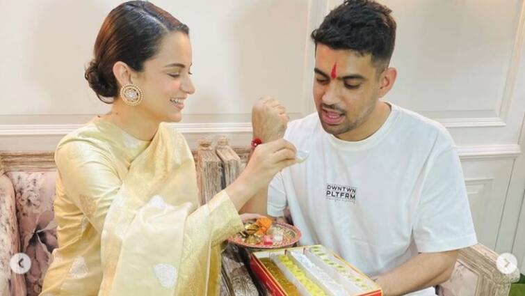 Raksha bandhan celebrations at Tejas shoot, Kangana Ranaut shared celebration pictures with a heartful note Raksha Bandhan Special: ভাইকে রাখি বাঁধলে নারীবাদী ভাবধারায় আঘাত লাগে না: কঙ্গনা