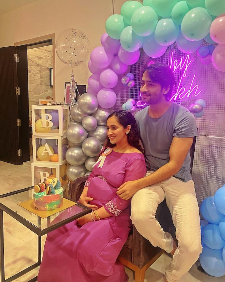The decorations for the private ceremony were beautiful with lots of balloons all over the place and ‘Baby Sheikh’ highlighted in the background. (Image courtesy - @mushtaqshiekh/Instagram)